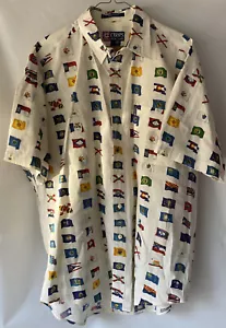 Camicia uomo AllOver USA StateFlags Chaps Ralph Lauren bottoni manica corta taglia L - Foto 1 di 5