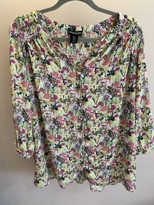Cynthia Rowley 1X V-Neck Blouse Floral Multicolor Flowy Popover Easter Spring - Picture 1 of 11