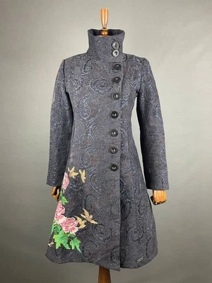 Trench Jacket Desigual Mujer Talla 36 Negro Floral Bordado Manga Larga Foto 1 de 4