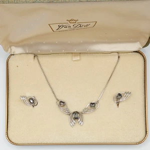 Van Dell Sterling Silver Smokey Quartz Necklace Earrings Set in Original Case - Picture 1 of 10