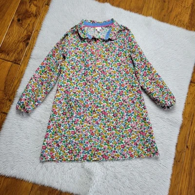 迷你紧身灯芯绒连衣裙女孩 8-9 岁花卉长袖棉质纽扣口袋 — 第 1/4 张图片