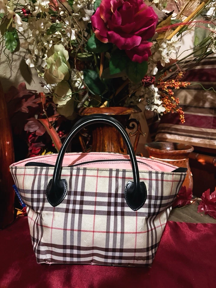 Burberry синий ярлык Nova чек холст розовый коричневый мини сумка с короткими ручками - Изображение 1 из 4