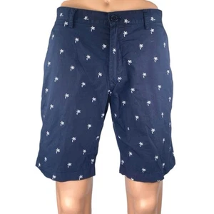 H&M Men's Navy Blue White Palm Tree Khaki Chino Bermuda Casual Shorts Size 32 - Picture 1 of 5