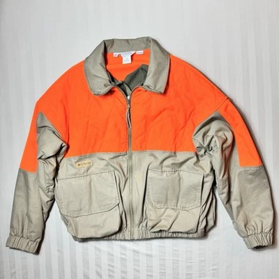Chaqueta COLUMBIA De Colección Para Hombres XL Neón Naranja Marrón Caza Tiro Abrigo Radial Foto 1 de 4