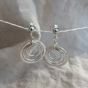 Milor Italy 925 Sterling Silver Hammered Circles Drop Dangle Earrings - Picture 1 of 9