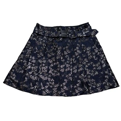 Minifalda forrada Club Monaco nueva con etiquetas para mujer talla 4 azul plateado brocado línea A Foto 1 de 4