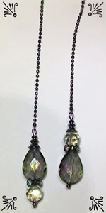 Lot Of 2 Handcrafted Electroplated Faceted Glass Blue Purple Teal Green Fan Pull - Picture 1 of 4