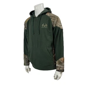 Realtree Pullover Poly Grid Fleece Logo Hoodie Camo Green Night Vision Men M - Picture 1 of 11