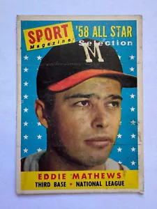 1958 Topps #480 HOFer Eddie Mathews All Star (bien centrado) - Imagen 1 de 2