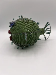 Hand Made Beaded Wire Puffer Fish Mobile By Beadworx, Made In Haiti - Picture 1 of 12
