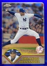 2003 Topps Chrome #87 Orlando Hernandez New York Yankees Baseball Card Blue
