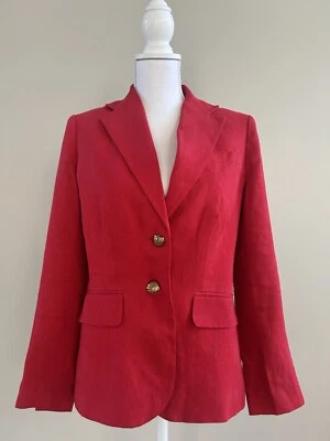 Jaqueta Blazer Lauren Ralph Lauren Linho Vermelho Brilhante Botão para Cima Tamanho 6 - Imagem 1 de 4