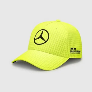 Mercedes F1 Formula One Team Mens Cap Lewis Hamilton Neon Yellow Houndstooth Hat - Picture 1 of 4