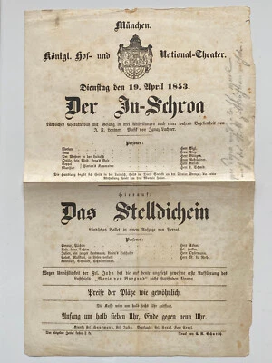 Hof-Theater in München  - der In-Schroa  - seltener original Flyer um 1853 - Bild 1 von 2