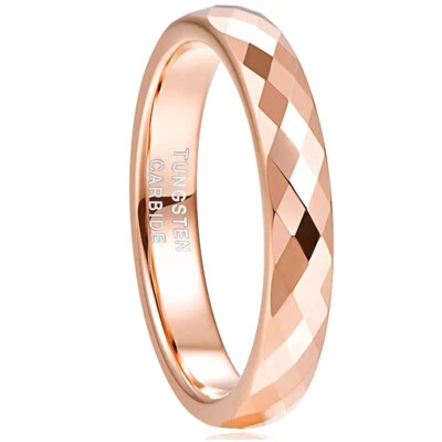Alianza de boda multifacética para mujer con anillos de tungsteno enchapados en oro rosa de 4 mm Foto 1 de 4