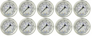 10 PACK LIQUID FILLED PRESSURE GAUGE 0-15 PSI, 2" FACE, 1/4" BACK MOUNT - Picture 1 of 3