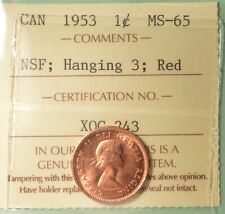 1953 NSF -  HANGING 3 - Canada Penny -  Graded - ICCS MS65 RED