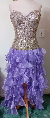 Vestido SHERRI HILL 8 Alto Latino Formal Cuentas Púrpura Volantes Baile de graduación Nochevieja Foto 1 de 4