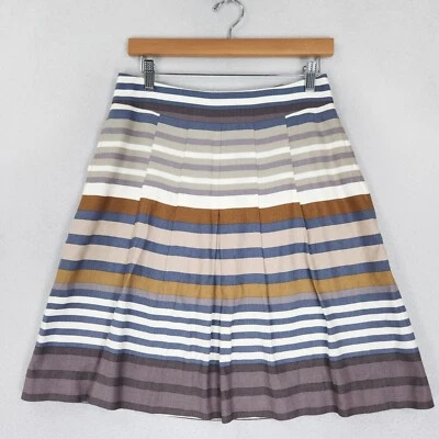 Banana Republic Skirt Womens 6 Blue Colorful Striped Linen Blend A Line Pleated Foto 1 de 4
