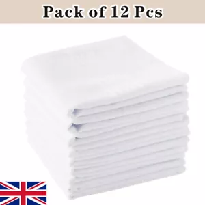 12PCS Mens Large White Square Handkerchief Soft Cotton Hankies Hankerchiefs UK - Picture 1 of 8