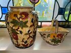 Vintage Retro Mid Century Large Flower Vase & Posy,Pair,Ochre,Kitsch,Yellow,Art