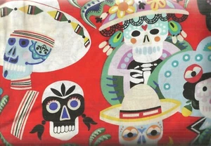 Caritas Calaveras red flower skulls Alexander Henry fabric - Picture 1 of 1