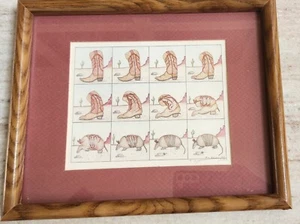 Vintage E HALSEY signiert 1989 Cowboystiefel zum Gürteltier Transformation gerahmte Kunst - Bild 1 von 5