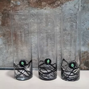 Tall Slim Glass Applied Leaf Medallion Black String Art 3D Set of 3 - Picture 1 of 9