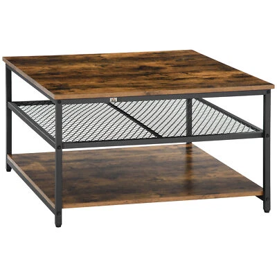 HOMCOM Industrial Coffee Table, Cocktail Table W/ Storage Shelves, Rustic Brown - Image 1 of 4