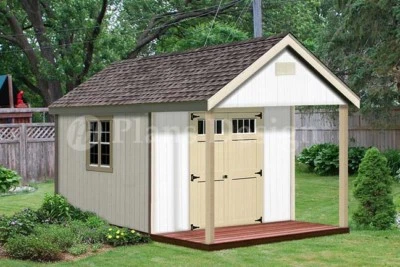 16' x 12' Cabin Shed Covered Porch Plans Plueprint #P61612, Free Material List  - Image 1 of 2