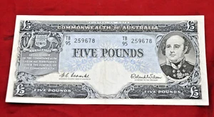 1960, AUSTRALIA, FIVE POUNDS, COOMBS/WILSON TB/95 259678, R50, LOT 770, "E.F" - Picture 1 of 8