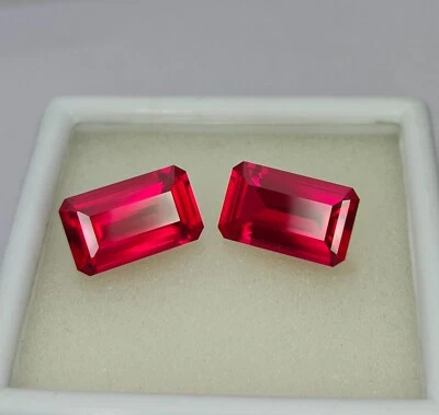 Precision Cut - 16.20 ct Huge Lab Pink Ruby Pair, 15x9 MM Emerald Cut Ruby - Image 1 of 4