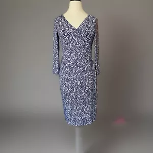 Vestido Ralph Lauren Cleora Azul Cobalto Ditsy Floral Tejido Vaina Imitación Envolvente 2 $110 - Imagen 1 de 23