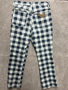 Wrangler Jeans Women 30 Blue Beige Check Stretch High Rise Flared 75 Years Ed. - Picture 1 of 5
