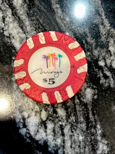SELTEN veraltetes ROTES Vintage MIRAGE LAS VEGAS HOTEL $5 AUF UNTERTEIL CASINO-CHIP - Bild 1 von 12