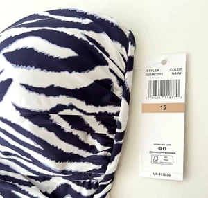Anne Cole Size 12 Twist Front Shirred One Piece Swimsuit Zebra Shadow NWT - Picture 1 of 9
