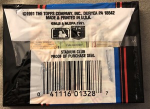 1991 Topps Stadium Club Baseball Pack Mike Heath Braves Showing On Back