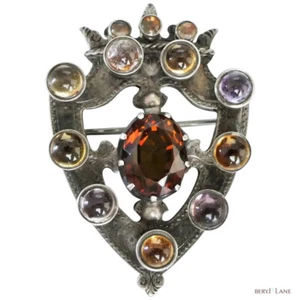 Victoriano c1866 PLATA ESTERLINA Escocés Luckenbooth CAIRNGORM Y BROCHE AMATISTA - Imagen 1 de 9