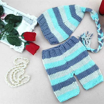  Baby Photography Props Striped Knit Hat And Pants Baby Shower Costume For • 8.89£