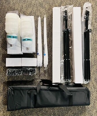 LS Pro Photo Studio Light Kit 2 (PB-85) 85 Watt Bulbs 2 Umbrellas 2 Tripods NEW - Image 1 of 4
