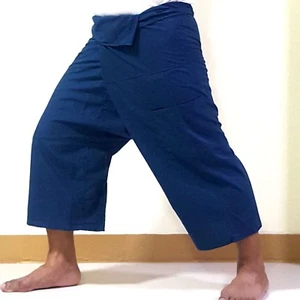 Thai Fisherman Trousers Pants Massage Pilate Tai Chi Yoga Pilates Navy Blue - Picture 1 of 11