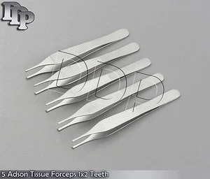 5 Adson Tissue Forceps 1x2 Teeth Fine Point Surgical Plastic Surgery Instruments - Picture 1 of 3