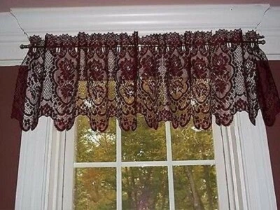 60 x 15,5 дюйма кружевной оконный балдахин цвета слоновой кости или бордовая камея роза кухня спальня - Изображение 1 из 4