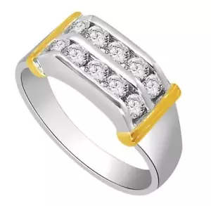 Men's Engagement Ring Band 0.80 Ct Natural Diamond 14K Two-Tone Gold Channel Set - Picture 1 of 5