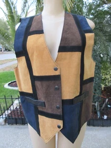 Gilet patchwork Learsi uomo M nuovo vintage vera pelle scamosciata multicolore - Foto 1 di 8