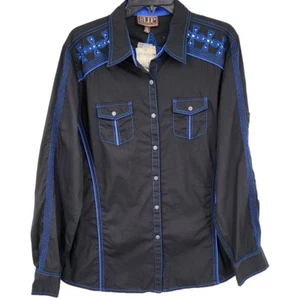 NWT Cowgirl UP Western Embroidered Pearl Snap XL Black Blue Stitch Rodeo Shirt - Picture 1 of 4