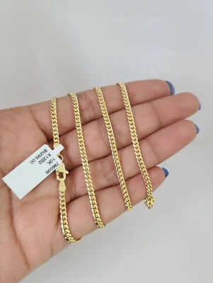 Real 10kt Solid Miami Cuban Link Yellow Gold Chain 3mm Necklace 18 Inches CHOKER - Image 1 of 4