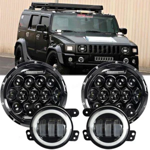For Jeep Wrangler JK JKU 7'' LED Halo Headlights Hi/Low 4'' Fog Lights Combo Kit - Picture 1 of 12
