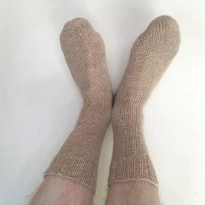 Alpaca Socks - Soft Warm Hand Knit Fair Trade Unisex Beige Alpaca Crew Socks - Picture 1 of 5