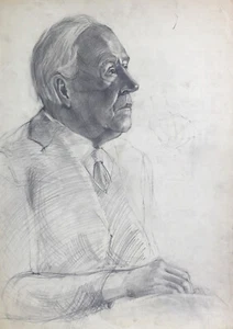 Dibujo a lápiz original vintage retrato de hombre - Imagen 1 de 12